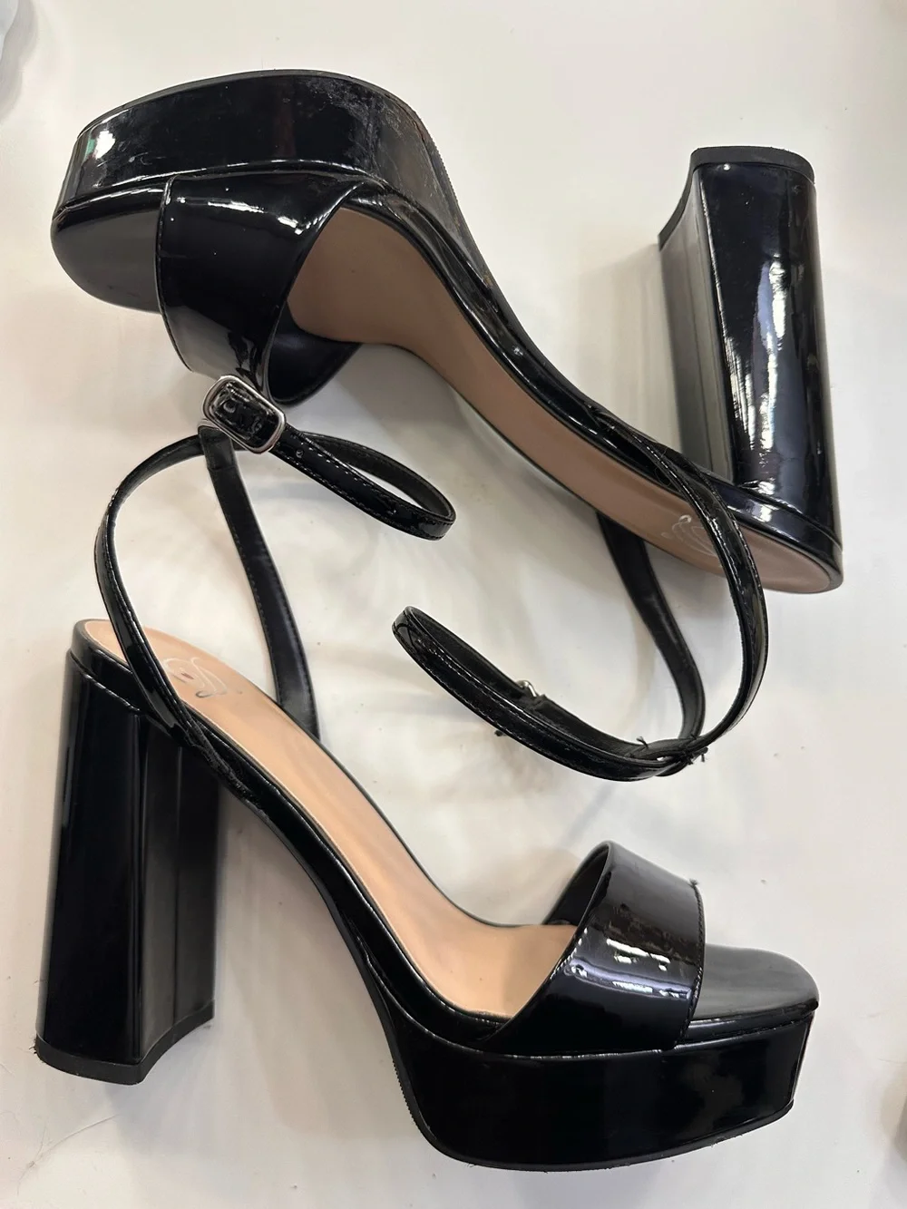 Black Patent Platform Block Heel Sandals - Women